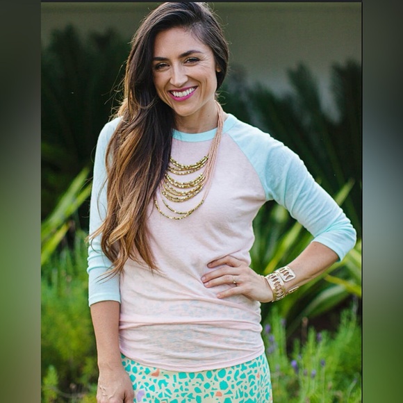 LuLaRoe M Navy, Cream and Gray Floral Randy Top - Picture 6 of 7